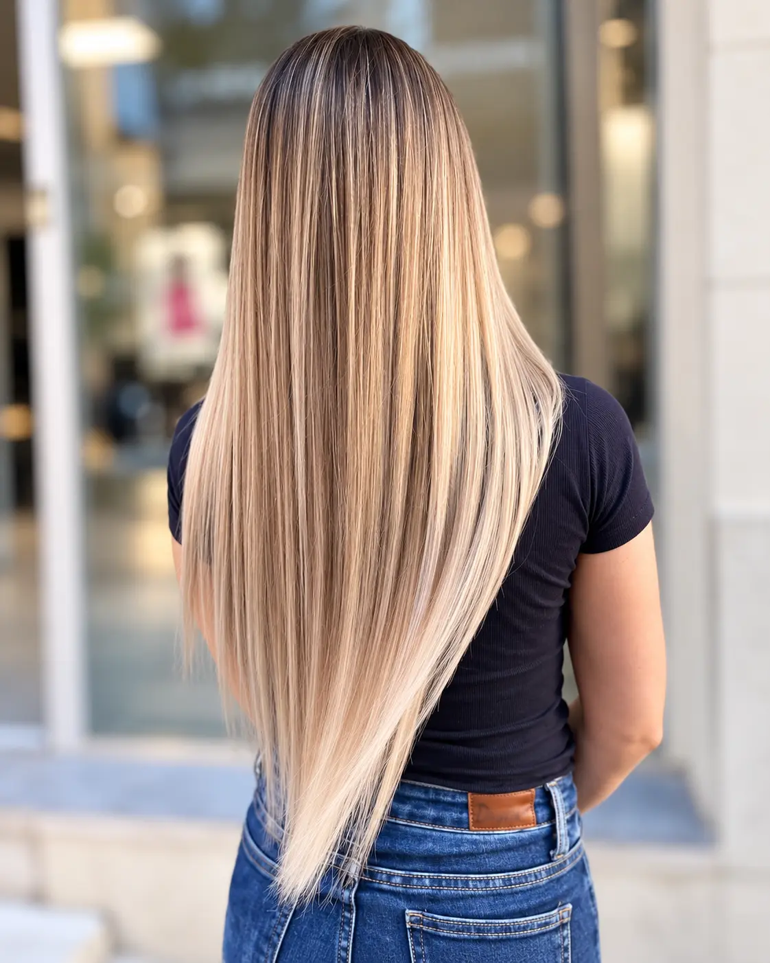 Blond lumineux sur cheveux longs et lisses, réalisation CUT