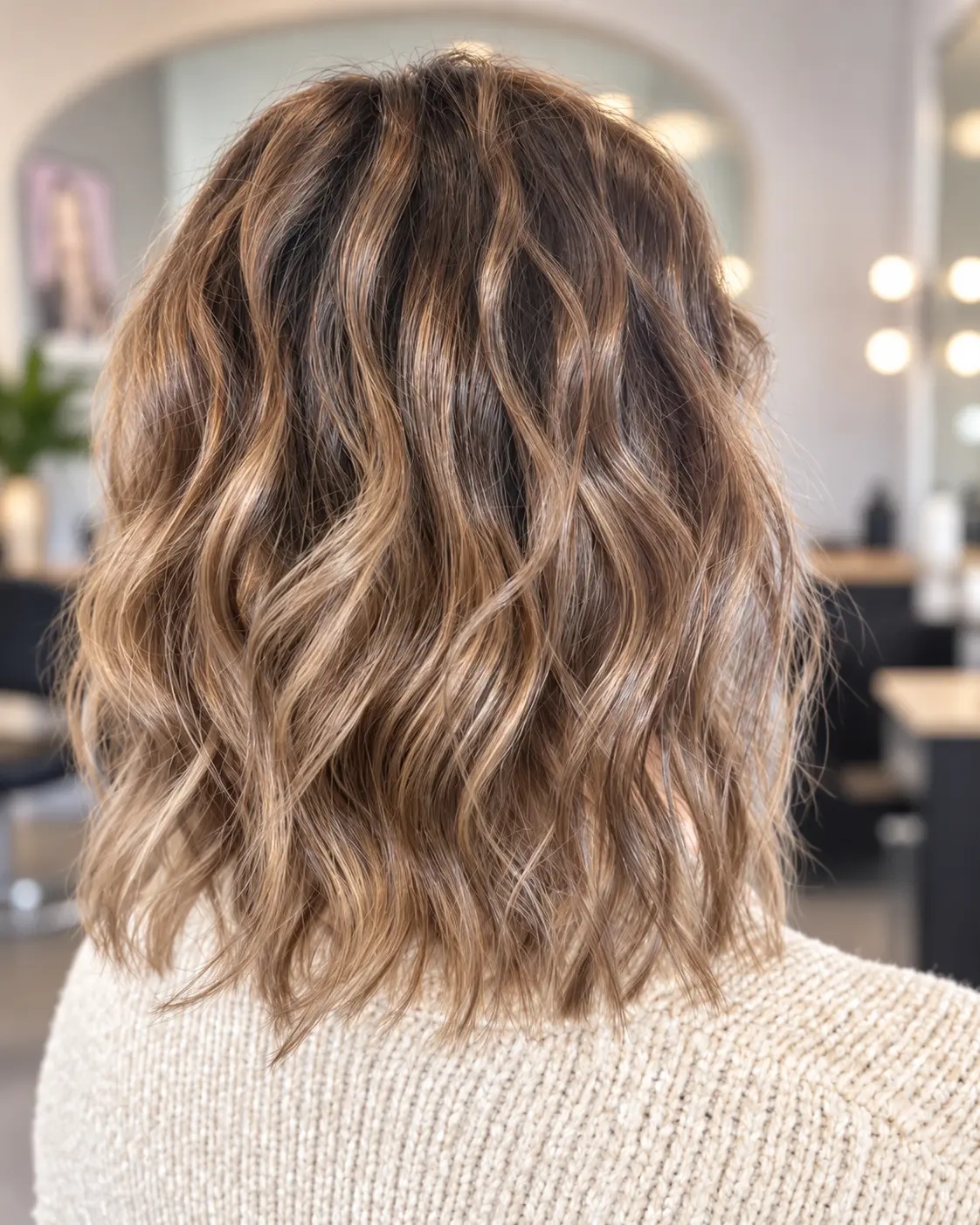 Balayage naturel sur cheveux wavy, réalisation CUT
